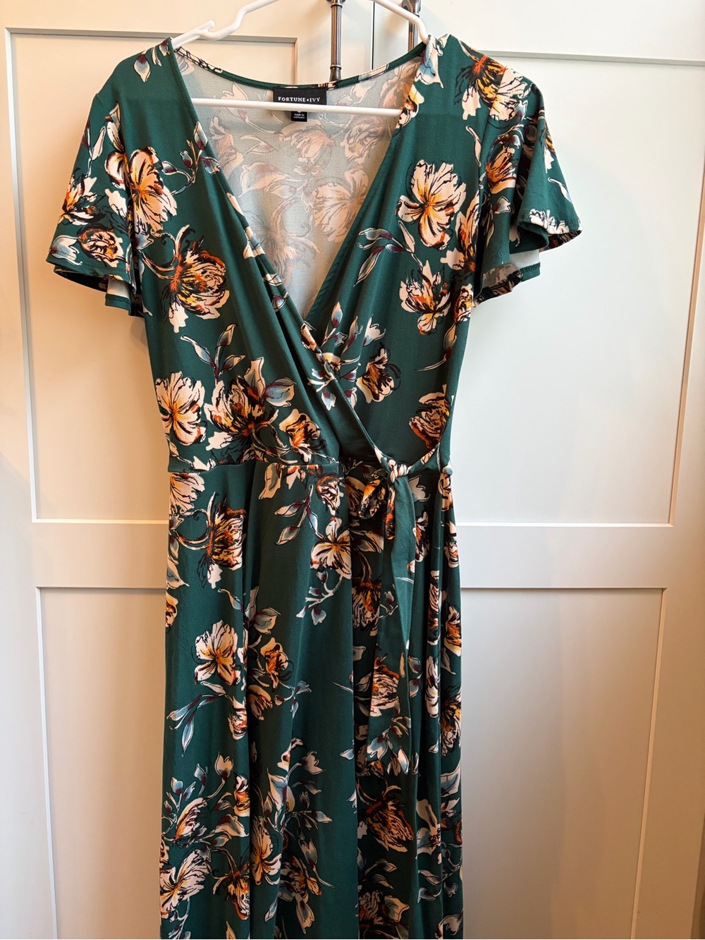 Forest Green Floral Wrap High-Low Dress by Fortune & Ivy